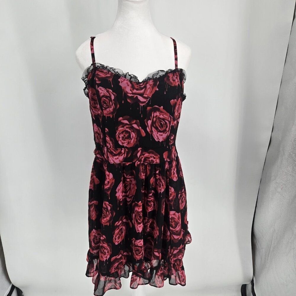 Royal Bones Daang Fit n Flare Mini Dress Rose Lace Ruffle Gothic Vamp Y2K XL